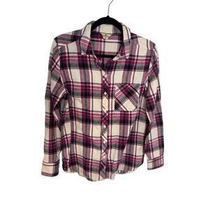 Woolrich 100% Cotton Plaid Flannel Button Up Shirt Red Gray White Women’s Large